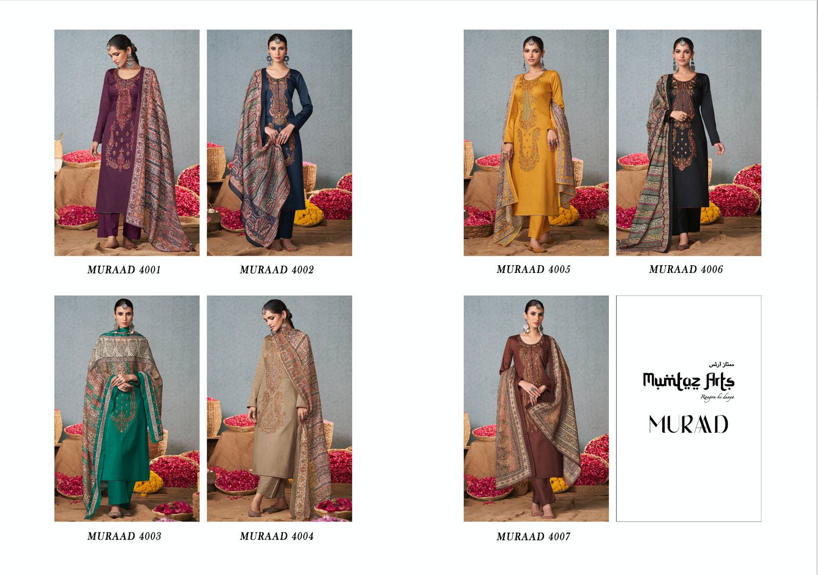 Mumtaz Arts Muraad 4001-4007 Wholesale Pakistani Dress Material Catalog